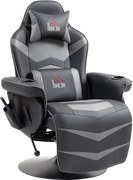HOMCOM Cadeira gamer, função de massagem, encosto reclinável, apoio para os pés, até 120 kg, estrutura de aço, couro sintético, cinza | Aosom Portugal