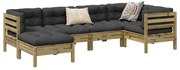6 pcs conjunto sofás de jardim c/ almofadões pinho impregnado
