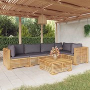 6 pcs conjunto lounge jardim c/ almofadões madeira teca maciça