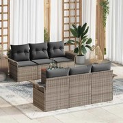 vidaXL Conjunto de Sofá de Jardim de 7 Peças com Almofadas Cinza em Rattan Poliéster e Acácia