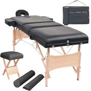 vidaXL Mesa massagem dobrável 3 zonas + banco 10 cm espessura preto