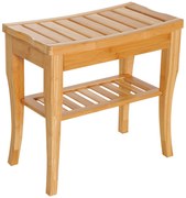 HOMCOM Banco para Casa de Banho de Bambu com Prateleira de Arrumação Antiderrapante Impermeável e Resistente 47,5x26x44,5 cm Madeira | Aosom Portugal