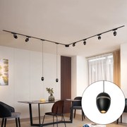 Sistema de iluminação de trilho com 6 focos e 2 pendentes pretos monofásicos - Magnetic Eggy