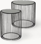 Mesas de apoio em metal com tampo em vidro Wire, conjunto de 2