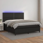 Cama box spring c/ colchão/LED 160x200cm couro artificial preto