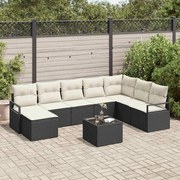 vidaXL Conjunto de Sofás com almofada 9 pcs Preto vime PE