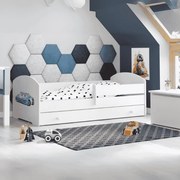 Cama infantil branca polícia com gaveta Luk 160x80 - colchão e estrado incluído