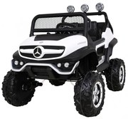 Carro elétrico para Crianças 2 lugares Mercedes BENZ UNIMOG 12V 4x4, Rodas Espuma EVA,Assento de couro Branco