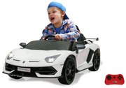 Carro elétrico Infantil a bateria Lamborghini Aventador SVJ branco 12V Controlo remoto 2,4GHz