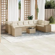 vidaXL 11 pcs conjunto sofás de jardim c/ almofadões vime PE bege