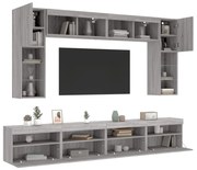 vidaXL 8 pcs conj. móveis de parede p/ TV c/ luzes LED cinzento sonoma