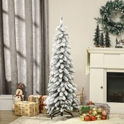 Árvore de Natal artificial altura 135 cm com suporte em aço, 253 ramos com neve, base dobrável, verde