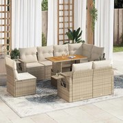 vidaXL 9 pcs conjunto de sofás p/ jardim com almofadões vime PE bege