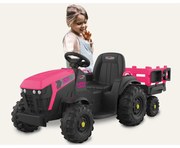 Trator elétrico infantil Super Load com reboque rosa 12V