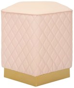 Puff Pentagonal Sharon - Couro Sintético Rosa e Base Dourada - 35 cm x