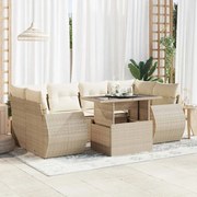 vidaXL 7 pcs conjunto de sofás p/ jardim com almofadões vime PE bege
