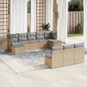 vidaXL 10 pcs conjunto de sofás p/ jardim com almofadões vime PE bege