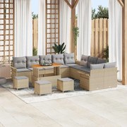 vidaXL Sofá de Jardim 14 peças com almofadas bege em rattan sintético e acácia