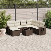 vidaXL 8 pcs conjunto sofás de jardim c/ almofadões vime PE castanho