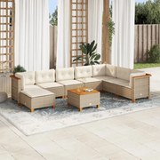vidaXL 9 pcs conjunto de sofás p/ jardim com almofadões vime PE bege