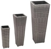 vidaXL Vasos/floreiras de jardim elevados 3 pcs vime PE cinzento