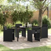 vidaXL Conjunto de Jantar de Jardim com 5 Peças e Almofadas Preto de Rattan Poliéster
