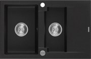 Mexen Gaspar lava-louça de granito com 1,5 cubas e escorredor 737 x 475 mm, preto, sifão cromado - 6507731505-77