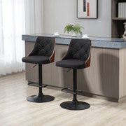 Conjunto de 2 bancos de bar com altura ajustável, giratórios a 360° e apoio para os pés, em tecido acolchoado Preto