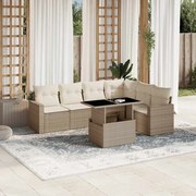vidaXL 7 pcs conjunto de sofás p/ jardim com almofadões vime PE bege