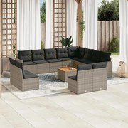 vidaXL 13 pcs conjunto sofás p/ jardim c/ almofadões vime PE cinzento