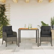 vidaXL 3 pcs conjunto de jantar p/ jardim c/ almofadões vime PE cinza