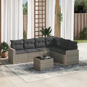 vidaXL 7 pcs conjunto sofás p/ jardim c/ almofadões vime PE cinzento