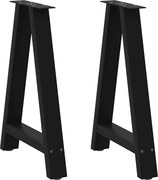 vidaXL Pés para mesa de jantar em formato A, 2 peças, preto, 50x(72-73) cm, aço