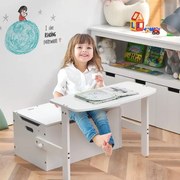 Conjunto de mesa de actividades convertível para crianças Conjunto de mesa e cadeira de madeira 3 em 1 com caixa de arrumação para brinquedos Branco