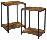 Conjunto de mesas de apoio com prateleira de arrumação em aço.