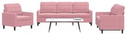 3 pcs conjunto de sofás com almofadões veludo rosa