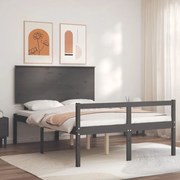 Estrutura de cama com cabeceira 140x200 cm madeira maciça cinza