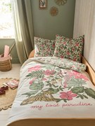 Conjunto capa de edredon + fronha de almofada para criança, com algodão reciclado, Tropical multicolor