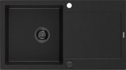 Mexen Leo lava-loiça de granito de 1 cuba com escorredor 900 x 500 mm, preto, sifão preto - 6501901010-77-B