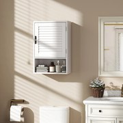 Armário de parede para casa de banho 40x20x60 cm com porta de ripas, prateleira ajustável e compartimento aberto, branco