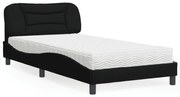 vidaXL Cama com colchão Hvar 100x200 cm tecido preto