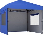 Outsunny Tenda Dobrável 3x3 m Pop-up com 3 Paredes Laterais 2 Janelas em Malha UPF50+ Altura Ajustável 3 Níveis Azul | Aosom Portugal