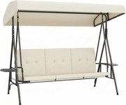Outsunny Balanço de jardim 3 lugares grande conforto toldo inclinável, 2 prateleiras laterais, almofadas, aço poliéster | Aosom Portugal