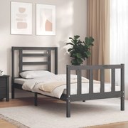 Estrutura de cama com cabeceira 90x200 cm madeira maciça cinza