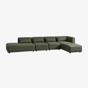 Sofá Modular De Canto De 4 Peças Com Chaise Longue Esquerda E Pufe Fogler Chenille Verde Sálvia - Sklum