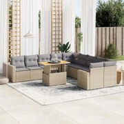 vidaXL 11 pcs conjunto sofás de jardim c/ almofadões vime PE bege