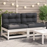 vidaXL Sofás s/ braços p/jardim c/ almofadões 2pcs pinho maciço branco