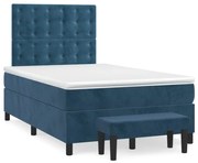 Cama boxspring com colchão 120x190 cm veludo azul-escuro