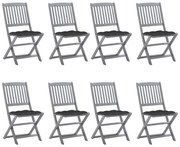 vidaXL Cadeiras de exterior dobráveis 8pcs c/ almofadões acácia maciça