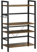 HOMCOM Estante de Cozinha com 4 Prateleiras Ganchos e Sistema Anti-Tombo Estante para Micro-Ondas 65x30x102 cm Castanho Rústico e Preto
